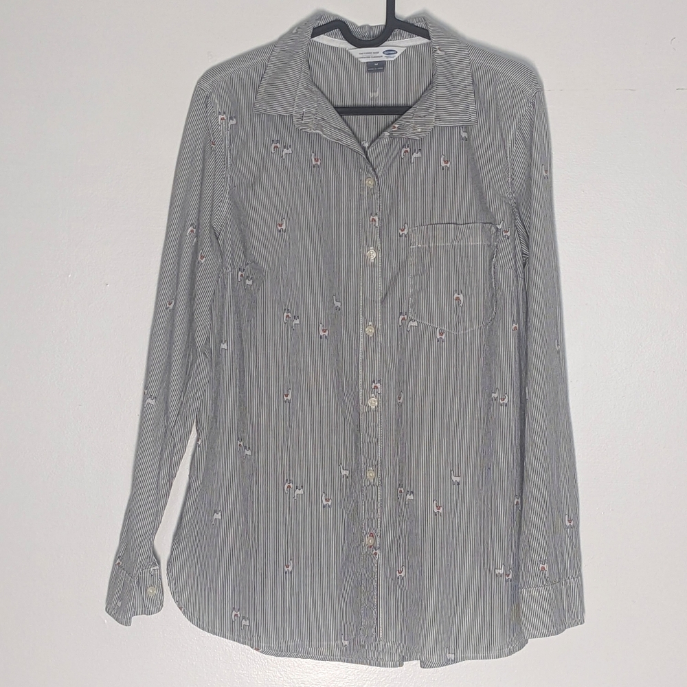 Old Navy Classic Shirt Llama Pattern Button Up Cotton Size M